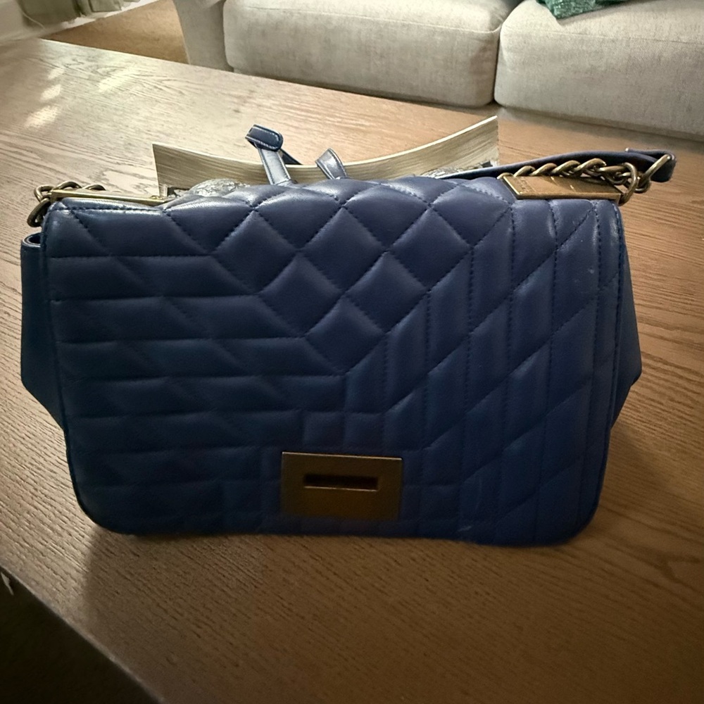 Badgley Mischka Elegant Blue Quilted Shoulder Bag